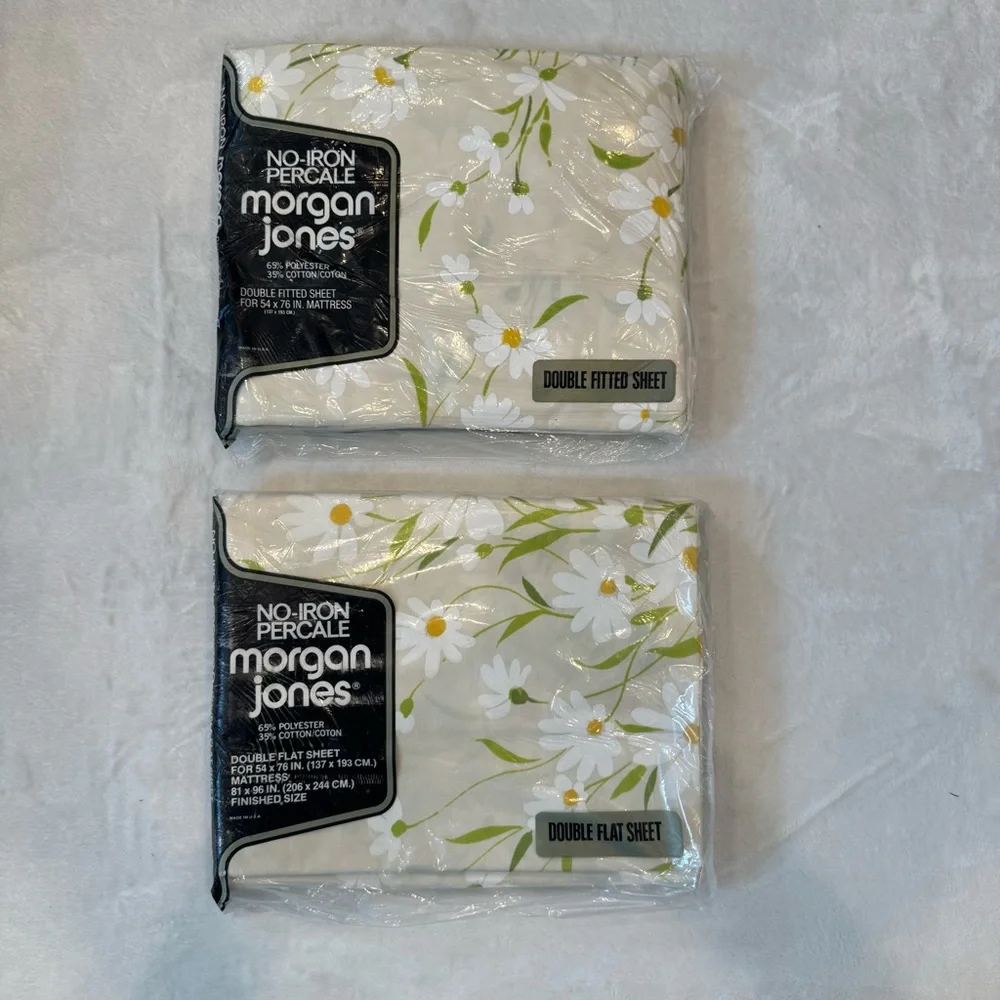 NOS Morgan Jones Princess Full Sheet Set Daisy Floral No-Iron Percale